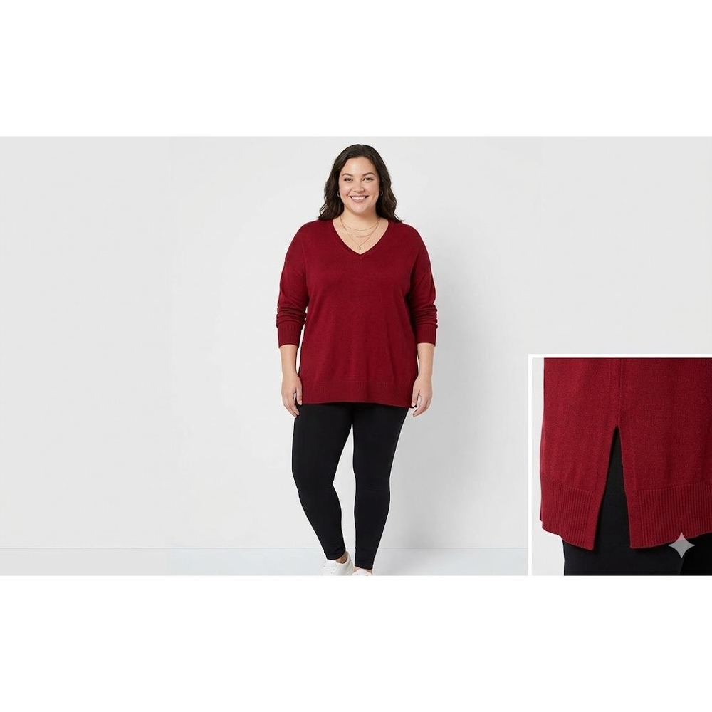 Amazon Essentials Womens Plus Size 5X V-Neck Sweater‎ Lightweight Red